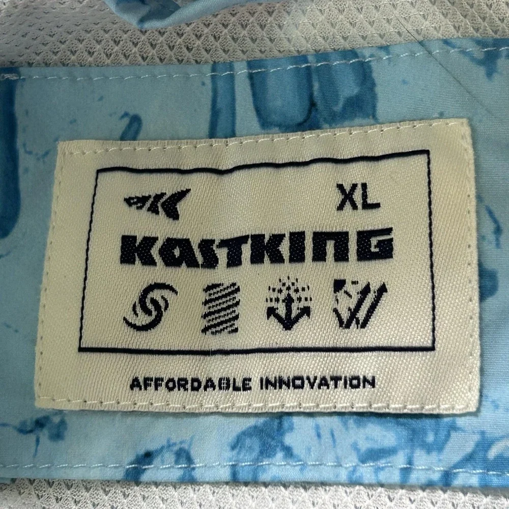 KastKing Shirt Mens XL Blue Fish Print Short Sleeve Fishing Vented Polyester